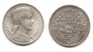 La moneta lettone d'argento da 5 lats del 1931