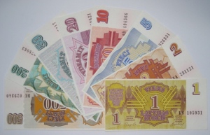 I rubli lettoni subito dopo l'indipendenza del 1991, detti anche "repšiki"